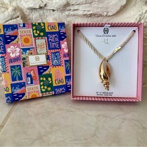 NWT House of Harlow 1960 gold toned conch shell on light cream satin rope